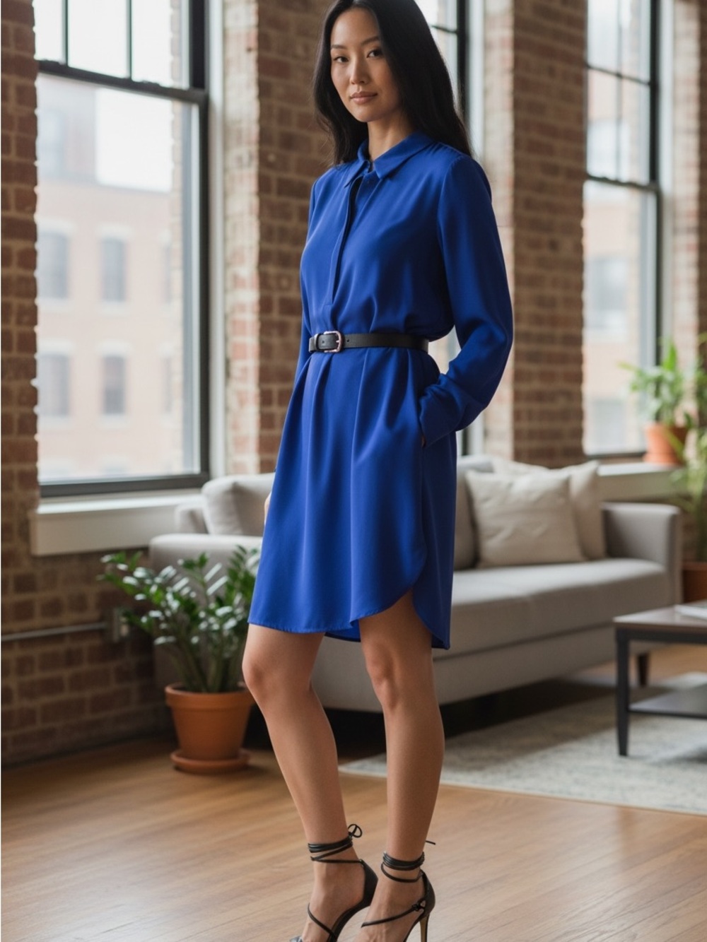 Vince Cobalt Blue Button-Front Shirt Dress